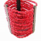 Vintage Primitive Handmade Tribal Coral Bead & Metal Bracelet 8316