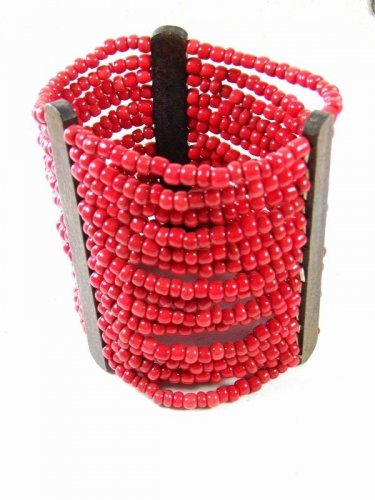 Vintage Primitive Handmade Tribal Coral Bead & Metal Bracelet 8316