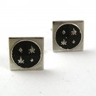 Mid Century Modern Silver Tone & Black Cufflinks By SWANK 1217