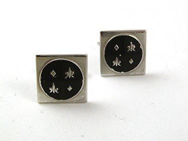Mid Century Modern Silver Tone & Black Cufflinks By SWANK 1217