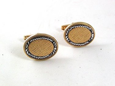 Vintage Goldtone Silvertone Black Cufflinks By FOSTER PAT. PEND. 53017