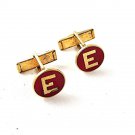Gold Tone & Red Initial / Letter E Cufflnks 91716