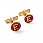 Gold Tone & Red Initial / Letter E Cufflnks 91716