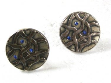 1970's Modernistic Silvertone 7 Blue Cufflinks by SWANK 31216