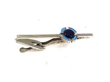 Vintage Silvertone & Blue Tie Clasp By HICKOK USA 7717