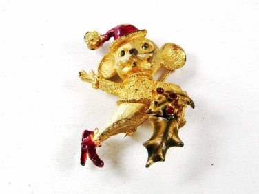 Vintage Christmas Mouse Brooch By MYLU 8416