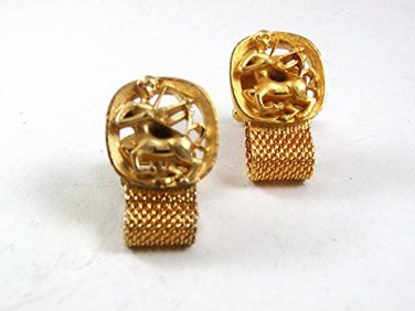 Vintage 1970's Goldtone Zodiac Sagittarius Wrap Around Cufflinks 12417