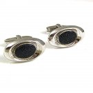 Vintage Silvertone & Black Cufflinks By FOSTER, PAT PEND, USA 5917