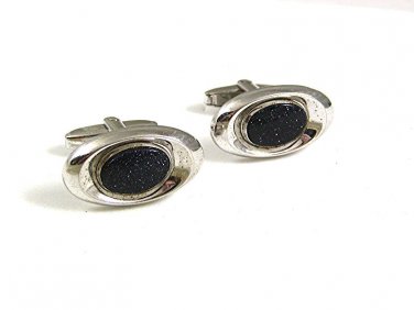 Vintage Silvertone & Black Cufflinks By FOSTER, PAT PEND, USA 5917