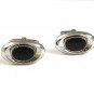 Vintage Silvertone & Black Cufflinks By FOSTER, PAT PEND, USA 5917