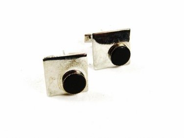 Silvertone & Black Cufflinks Unbranded 4716a