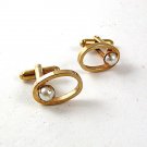 Vintage Gold Tone & Faux Pearl Cufflinks By MANLEIGH USA 1317