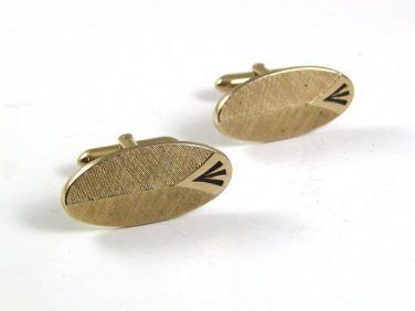 Vintage Goldtone & Black Cufflinks By SWANK 10217