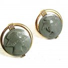 Vintage Goldtone & Green Lady In Hat Cufflinks By S In Shield 81517