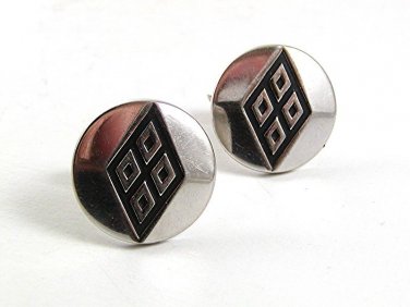 Vintage Silvertone & Black Cufflinks By SWANK 101517