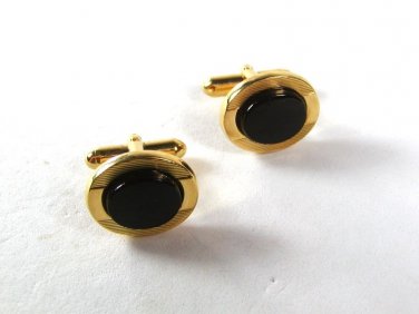 Gold Tone & Black Dress Cufflinks Unbranded 52016