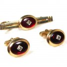 Gold Tone & Red Cufflinks & Tie Clasp Cufflinks by ANSON 1216