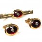 Gold Tone & Red Cufflinks & Tie Clasp Cufflinks by ANSON 1216