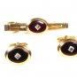 Gold Tone & Red Cufflinks & Tie Clasp Cufflinks by ANSON 1216