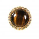 Gold Tone Tiger Eye Sparkly Rhinestones Brooch Brooch 8116