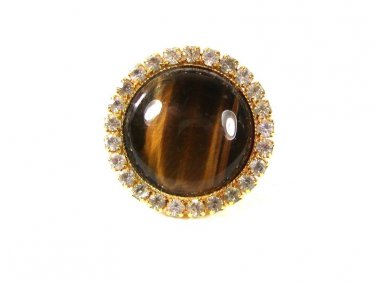 Gold Tone Tiger Eye Sparkly Rhinestones Brooch Brooch 8116