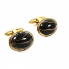 Vintage Goldtone Black With Gold Streaks Cufflinks 31817