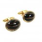 Vintage Goldtone Black With Gold Streaks Cufflinks 31817
