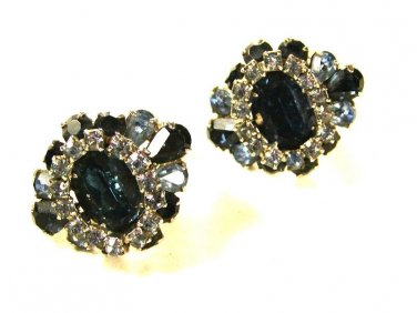Gorgeous Blue & White Rhinestone Clip On Earrings by HOBE 71215
