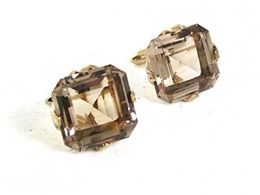Vintage Goldtone & Smokey Cufflinks By SWANK 81517