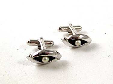 Vintage Silver Tone & Faux Pearl Cufflnks By HICKOK USA 91716