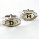 1950's Silvertone & Black Initial / Letter B Cufflinks By SHIELDS 5517