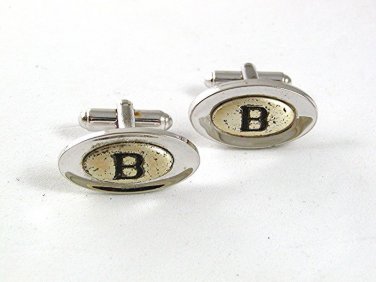 1950's Silvertone & Black Initial / Letter B Cufflinks By SHIELDS 5517