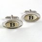 1950's Silvertone & Black Initial / Letter B Cufflinks By SHIELDS 5517
