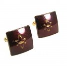 Vintage Goldtone Brown Fleur de Lis Cufflinks 81517