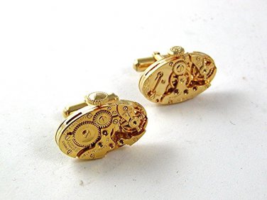 Gold Tone Helbros 17 Jewels STEAMBUCK Watch Cufflinks 1317