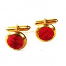 Vintage Gold Tone & Red/Pinkish ? Cloth Cufflinks 8916