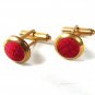 Vintage Gold Tone & Red/Pinkish ? Cloth Cufflinks 8916