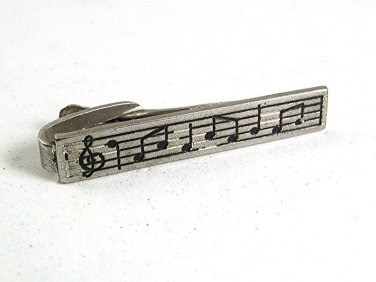 Vintage Silvertone Musical Notes Tie Clasp 9317