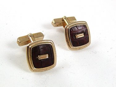 1960's Gold Tone & Leather Cufflinks By SWANK 2117