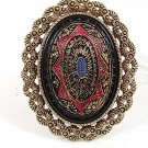 Vintage Mosaic Red Blue Black Brooch / Pendant By SARAH COVENTRY 32317