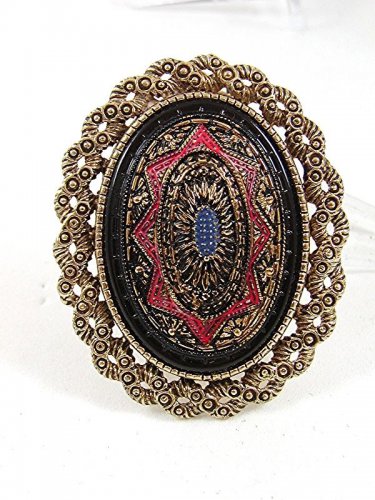 Vintage Mosaic Red Blue Black Brooch / Pendant By SARAH COVENTRY 32317