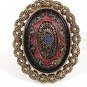 Vintage Mosaic Red Blue Black Brooch / Pendant By SARAH COVENTRY 32317