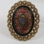 Vintage Mosaic Red Blue Black Brooch / Pendant By SARAH COVENTRY 32317