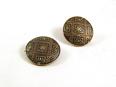 Vintage Damascene Goldtone Black Cufflinks 10217