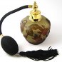 Gold Tone Orange & Green Art Glass Flowers Perfume Bottle & Atomizer 1117ab