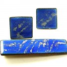 Mid Century Modern Blue Enameled Cufflinks & Tie Clasp 1317