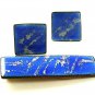 Mid Century Modern Blue Enameled Cufflinks & Tie Clasp 1317