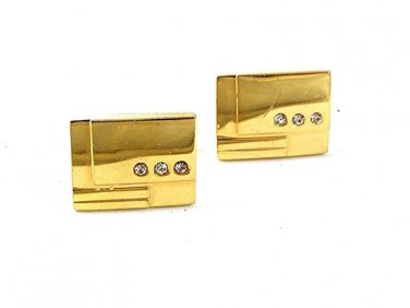 Vintage Goldtone & 3 Small Rhinestones Cufflinks 33017