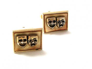 1960's Gold Tone Comedy Tragedy Cufflinks By SWANK 1217