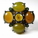 Vintage Black Back Green Orange Rhinestones Brooch 121216